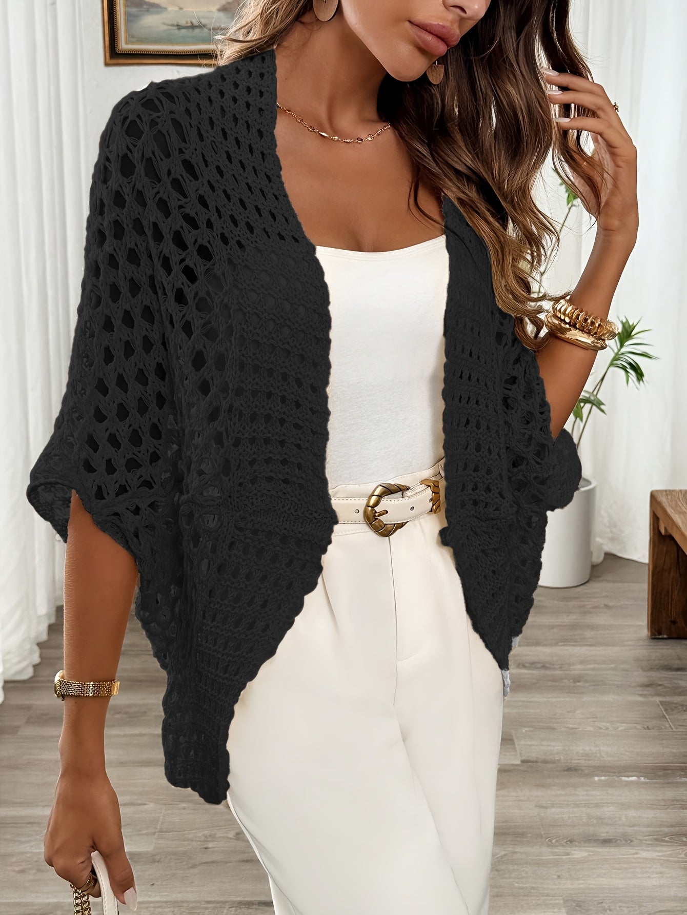 Ginny – Open Knit Drape Cardigan